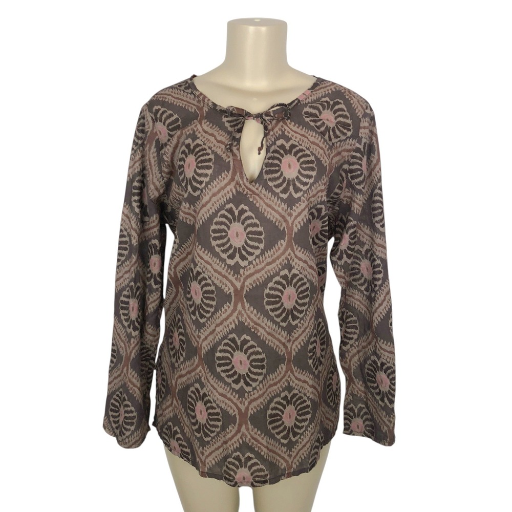 Fresh Produce Tunic Top Size M/L 100% Cotton Medallion Print Keyhole Boho Beachy